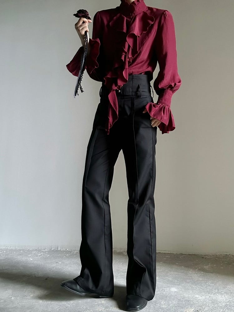 Black High-Waisted Ouji Flare Pants – Straight-Leg Buttoned Waistband | ASAE - image 6