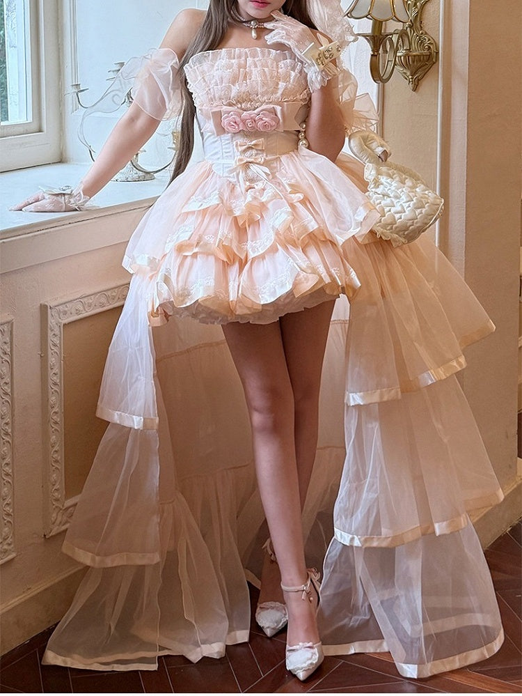 Pink Romantic Lolita JSK with Train and Arm Sleeves - image 2