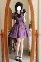 Forest Boulotty - Lapel Collar Short Sleeves Heart-Shaped Polka Dot Printed Bow Sweet Lolita Dress - image 5