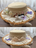 Pastoral Lamb Lolita Straw Hat with Flower and Bow Accents - image 1