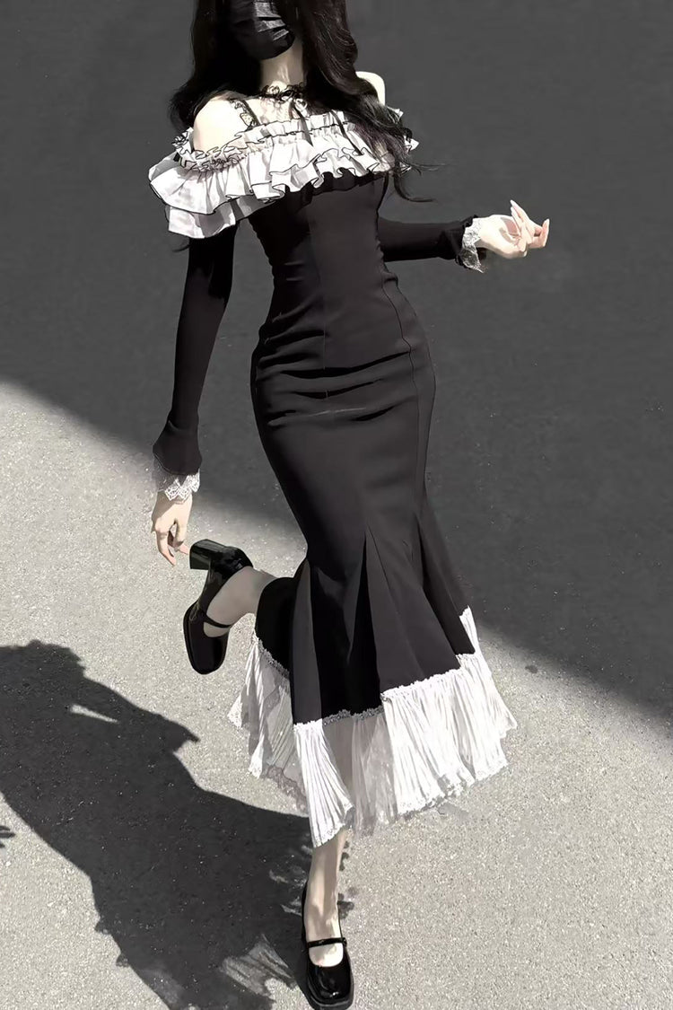 Night Cherry Blossoms Sweet Elegant Lolita Fishtail OP Dress in Black - image 11