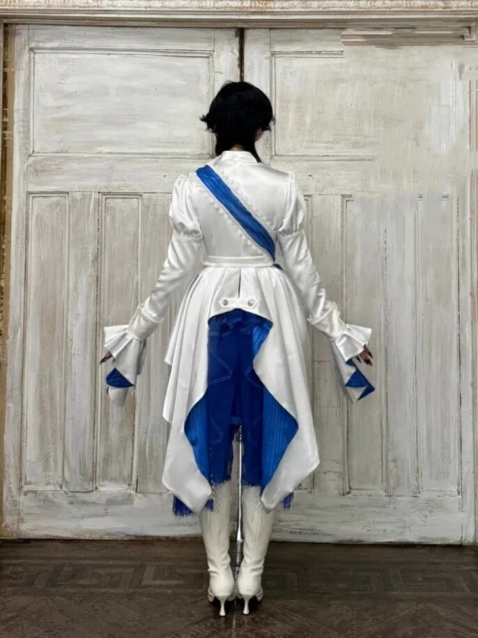 White and Blue Military Lolita Knight Top and Layered Skirt Set - image 2