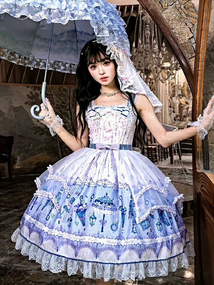 Kawaii Floral Bowknot JSK Dress with Overlay - image 1