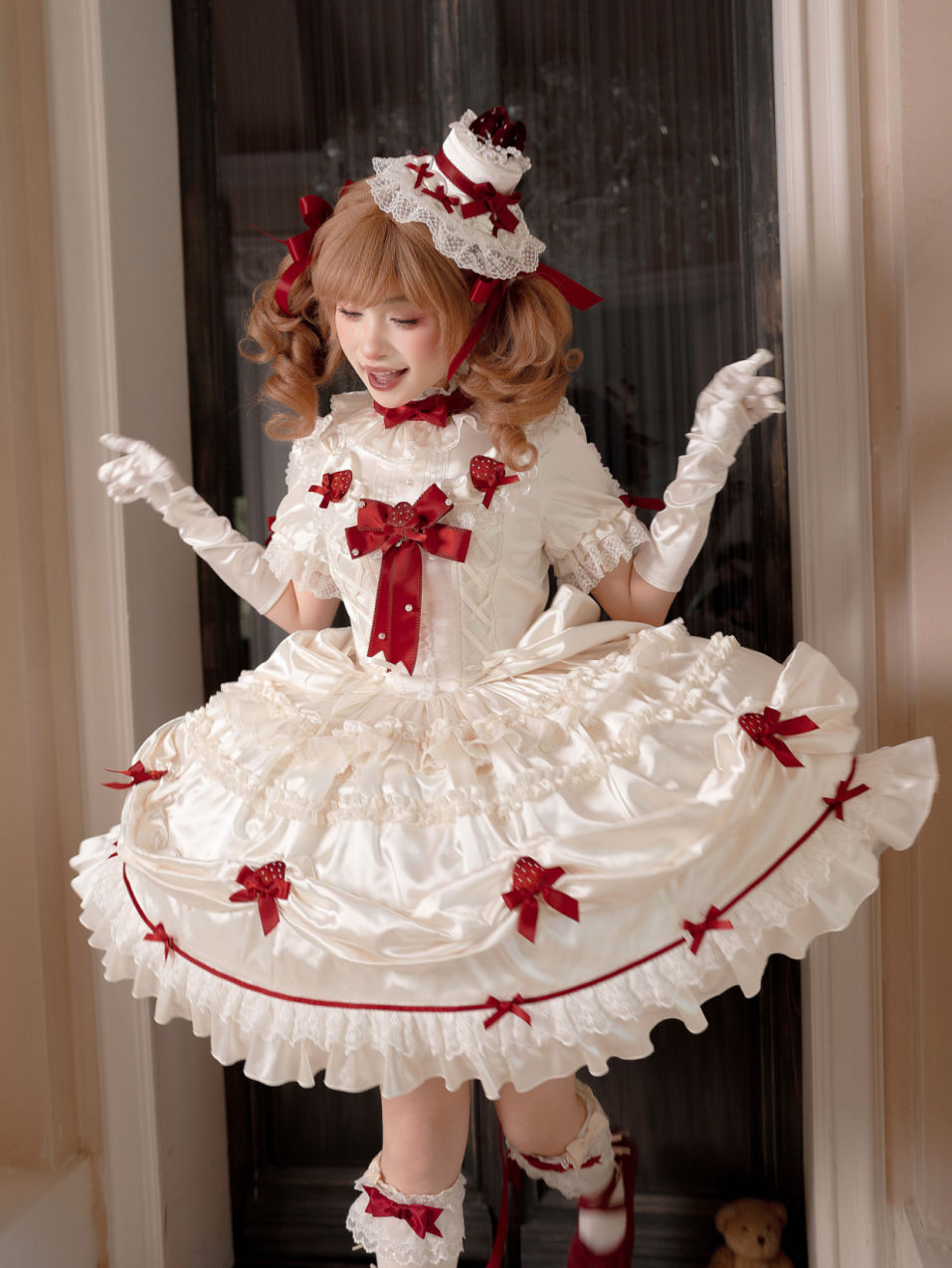 Paria Cream Strawberry Satin Lolita OP Dress and Accessories - image 30