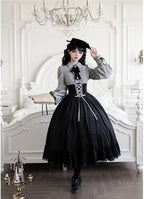 Dusk Moment - Classic Lolita Striped OP & Mermaid Dress Set, Fishbone Waist - image 8