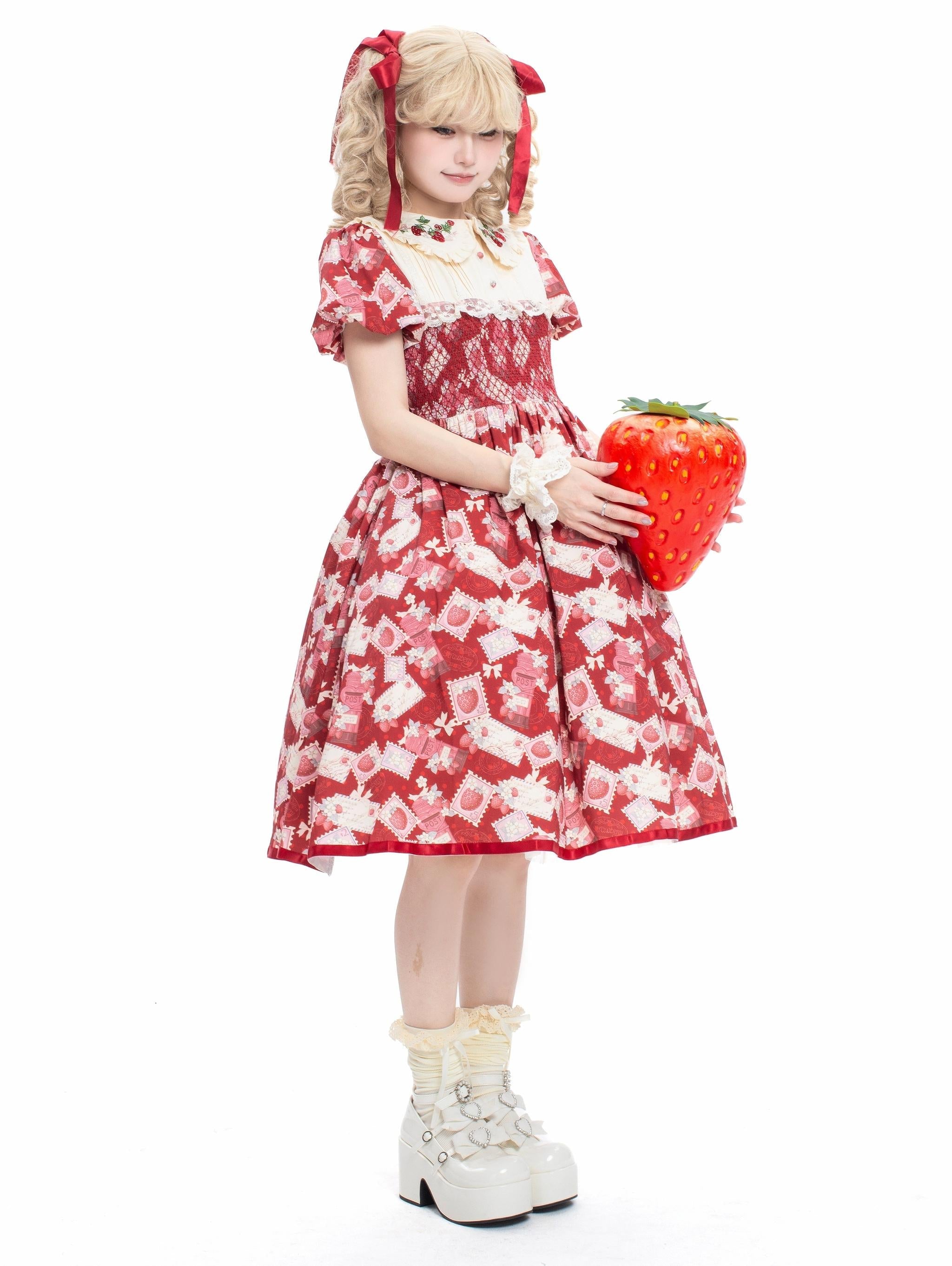 Kawaii Lolita OP Dress, Strawberry Print - image 5