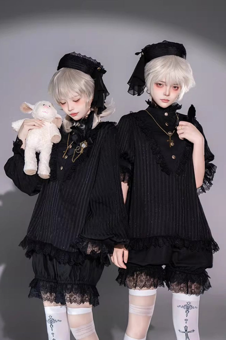 Black Gothic Ouji Lolita Top, Shorts and Scarf Set in 2 Sleeve Versions - image 9