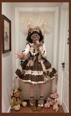 Choco Chestnut - Plaid Kawaii Lolita JSK Dress, Peter Pan Collar Cape - image 14