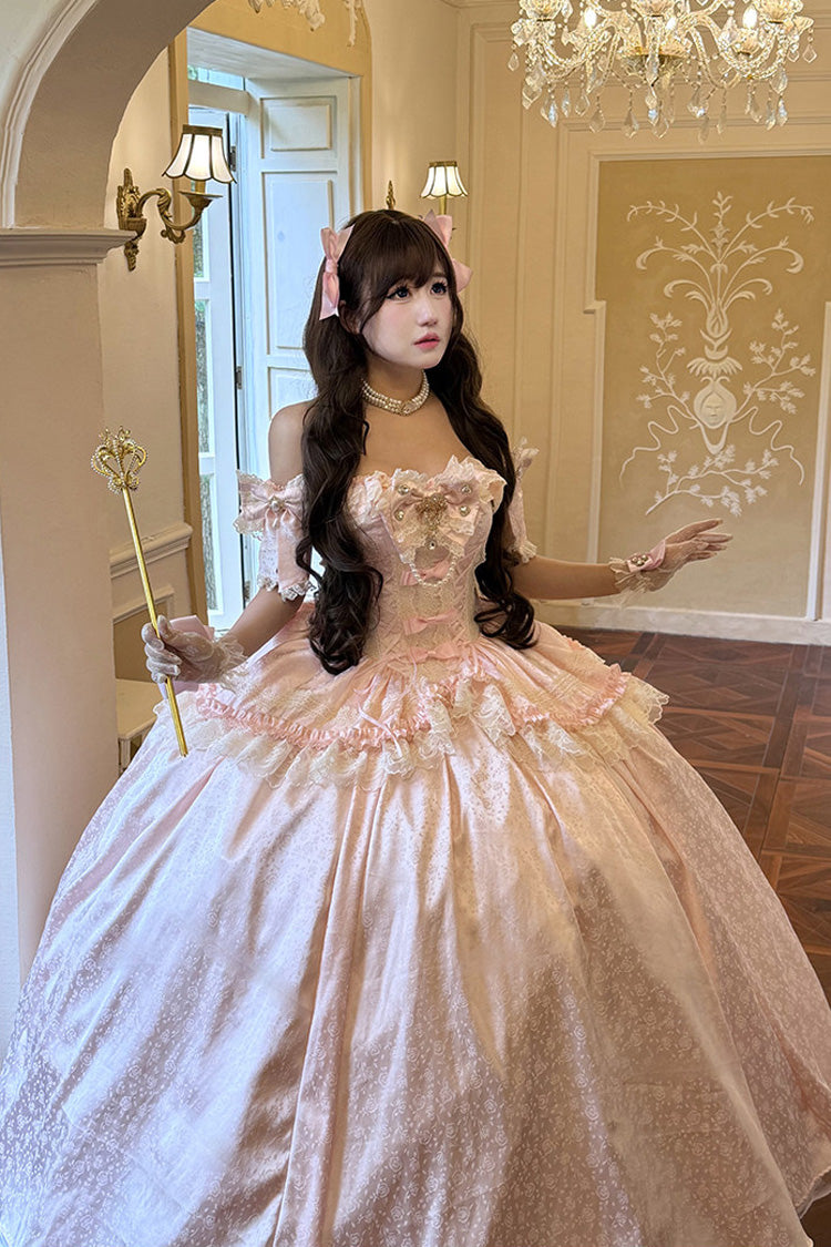 Pink White Moonlight Lover Elegant Lolita Strapless Dress - image 5