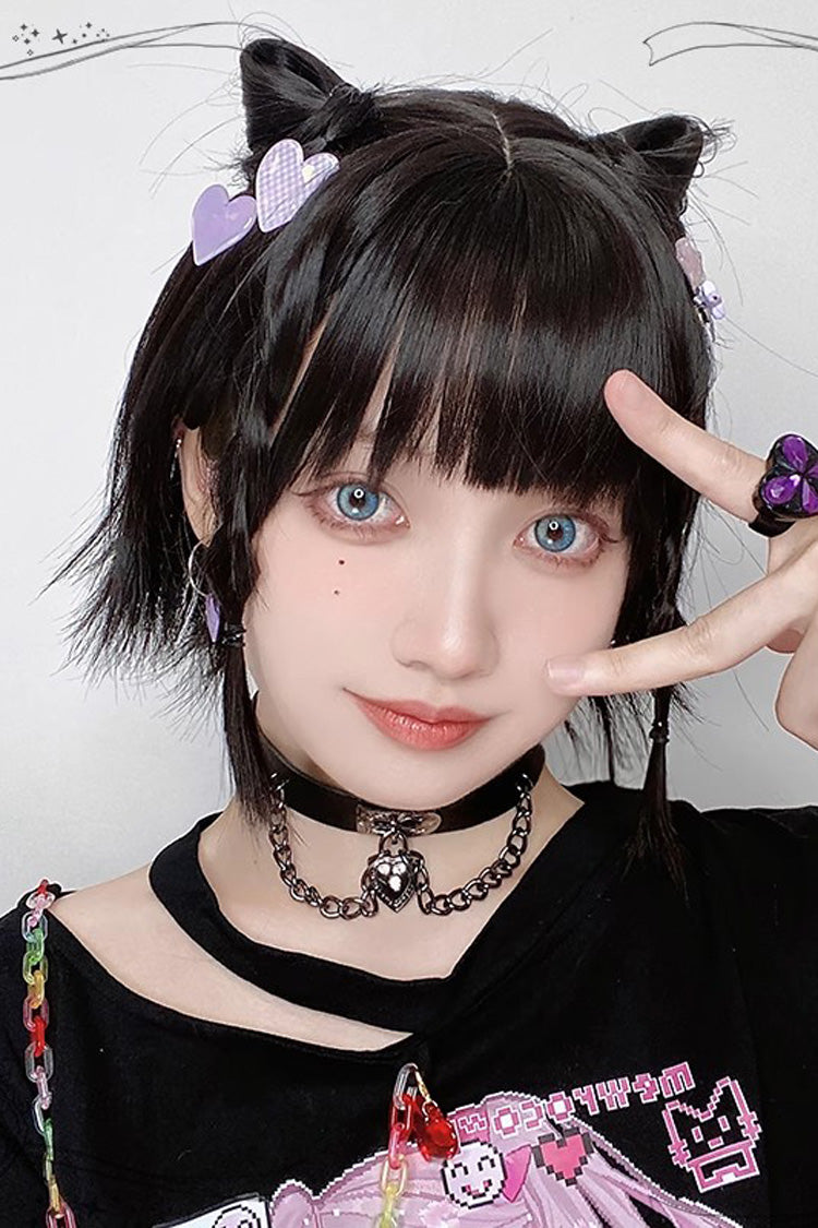 Outward-Curled Ends Air-Bangs Sweet Lolita Wig in Black - image 2