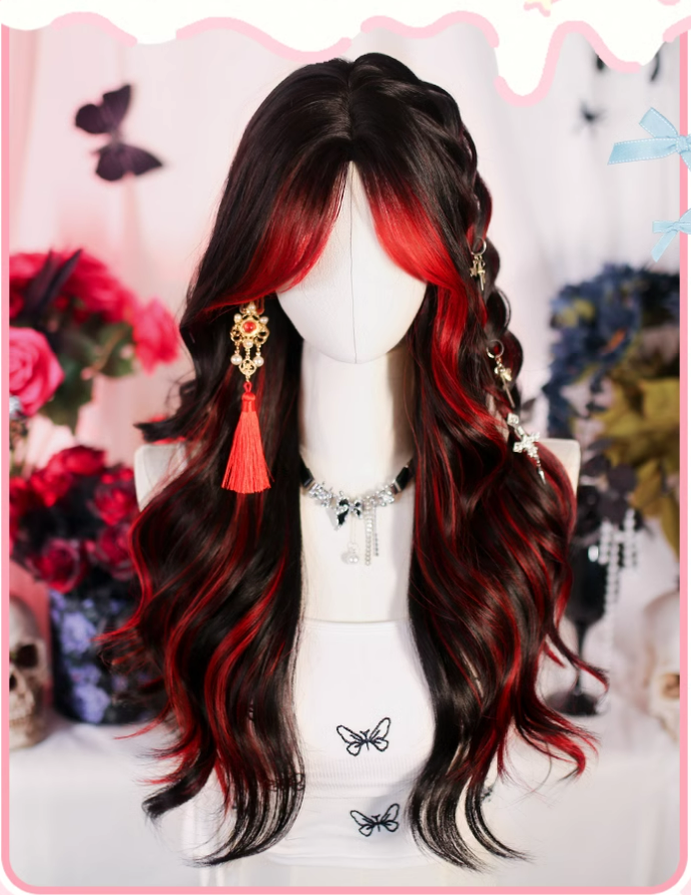 Bathing Flames - Red & Black Highlighted Gothic Lolita Wig - image 1