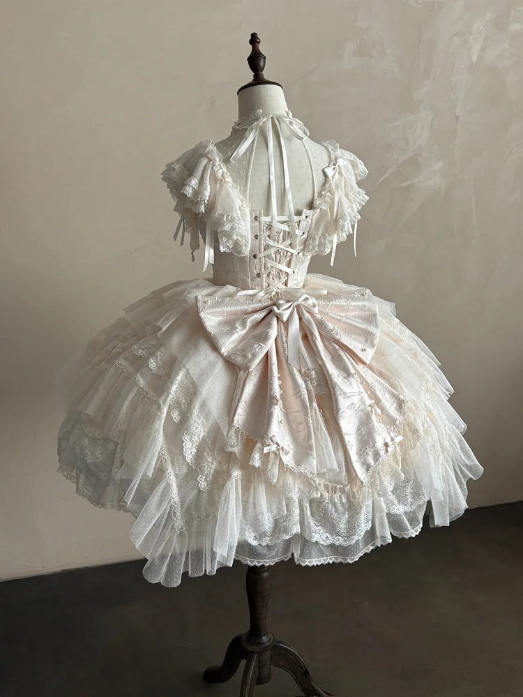 Champagne Illusion Neckline Princess Lolita JSK Dress Full Set - image 7