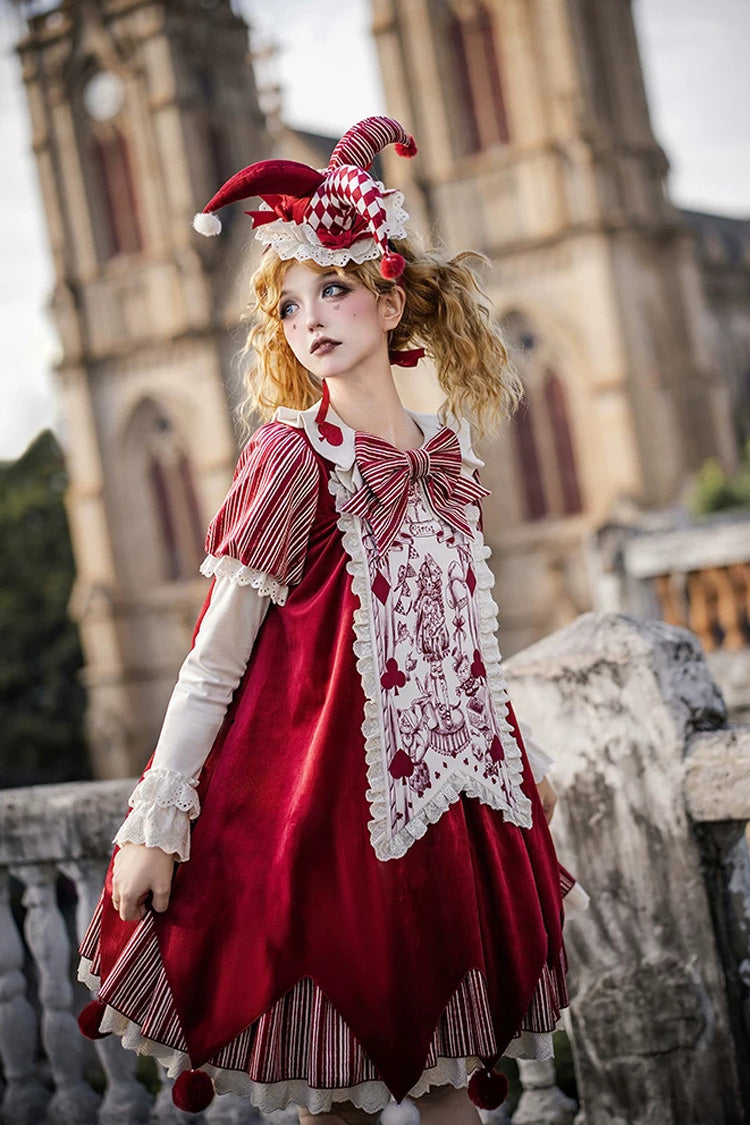 Letters and Poems · Doll Mask - Poker Clown Long Sleeves Ruffled Bow Gothic Lolita Dress Set - image 3
