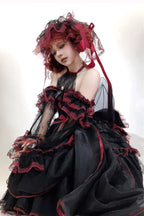 Layered Poem - Halterneck Sleeveless Multi-Layered Jacquard Bride Bow Lace Gothic Lolita Dress - image 2