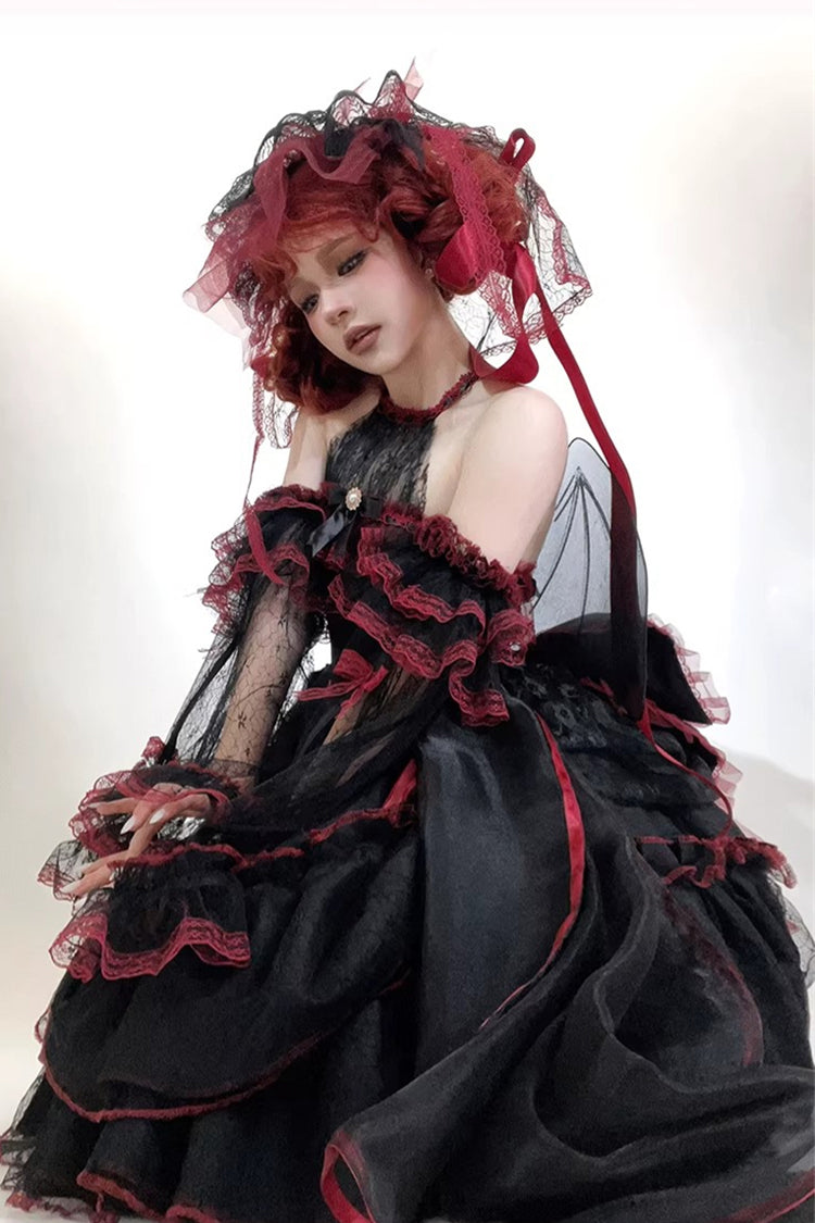 Layered Poem - Halterneck Sleeveless Multi-Layered Jacquard Bride Bow Lace Gothic Lolita Dress - image 2