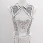 Metallic Angel - Silver-white Punk Lolita JSK, Wing and Rhinestone Details - image 42