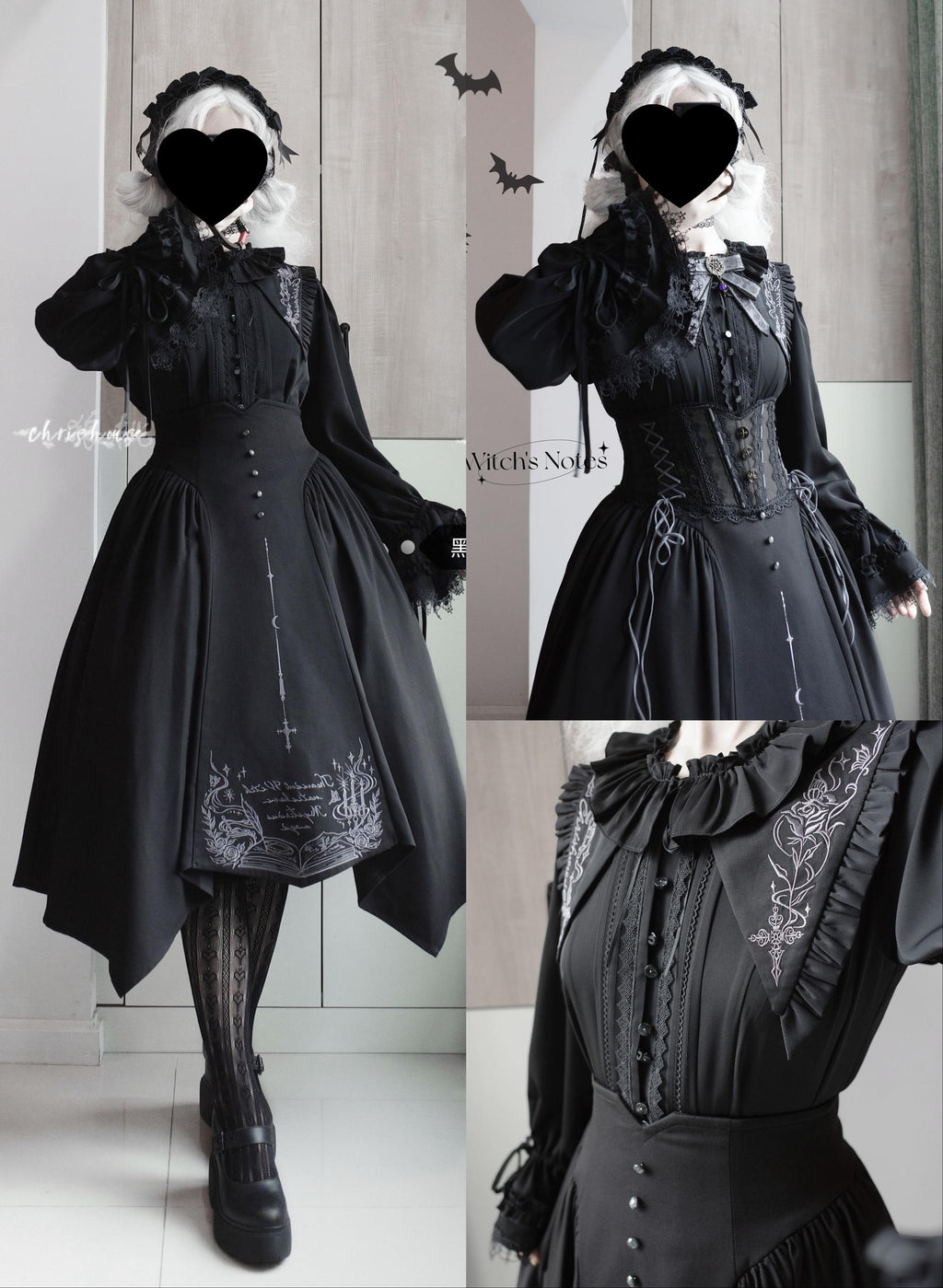 Witch Notes - Gothic Lolita Embroidered Dress Suit, Cross and Rose Print - image 19