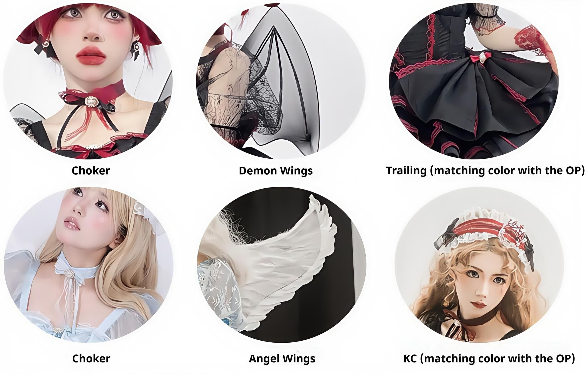 Shisan District - Wedding Lolita OP Suit with Angel Demon Wings - image 22