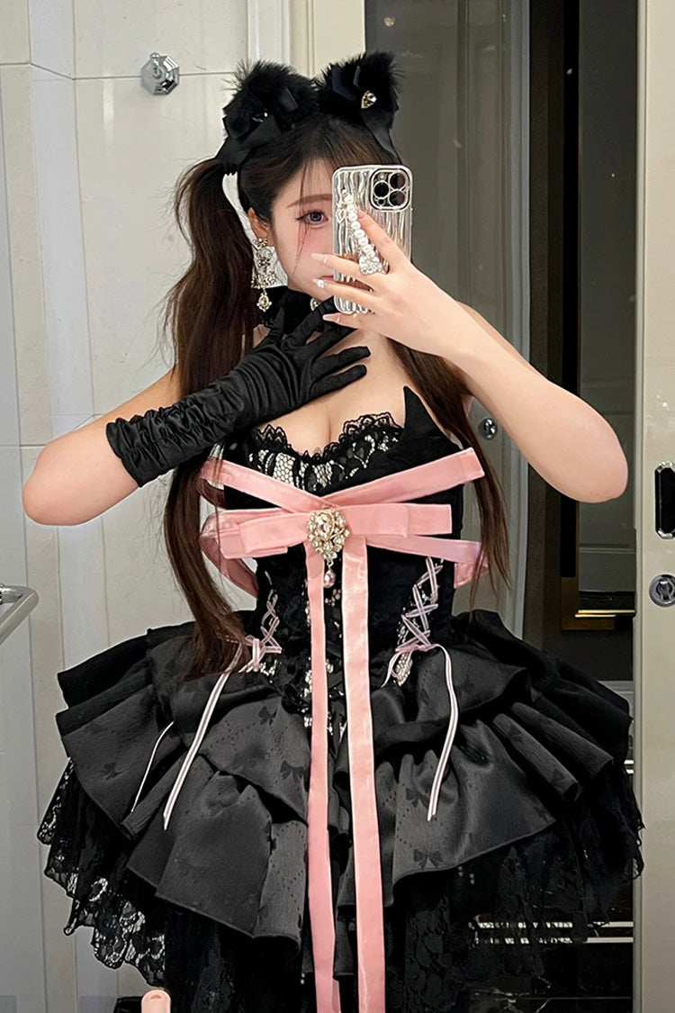 Kitten Sweetheart - Multi-Layered Ruffled Bow Lace-Up Princess Ballet Gothic Lolita JSK Dress - image 14