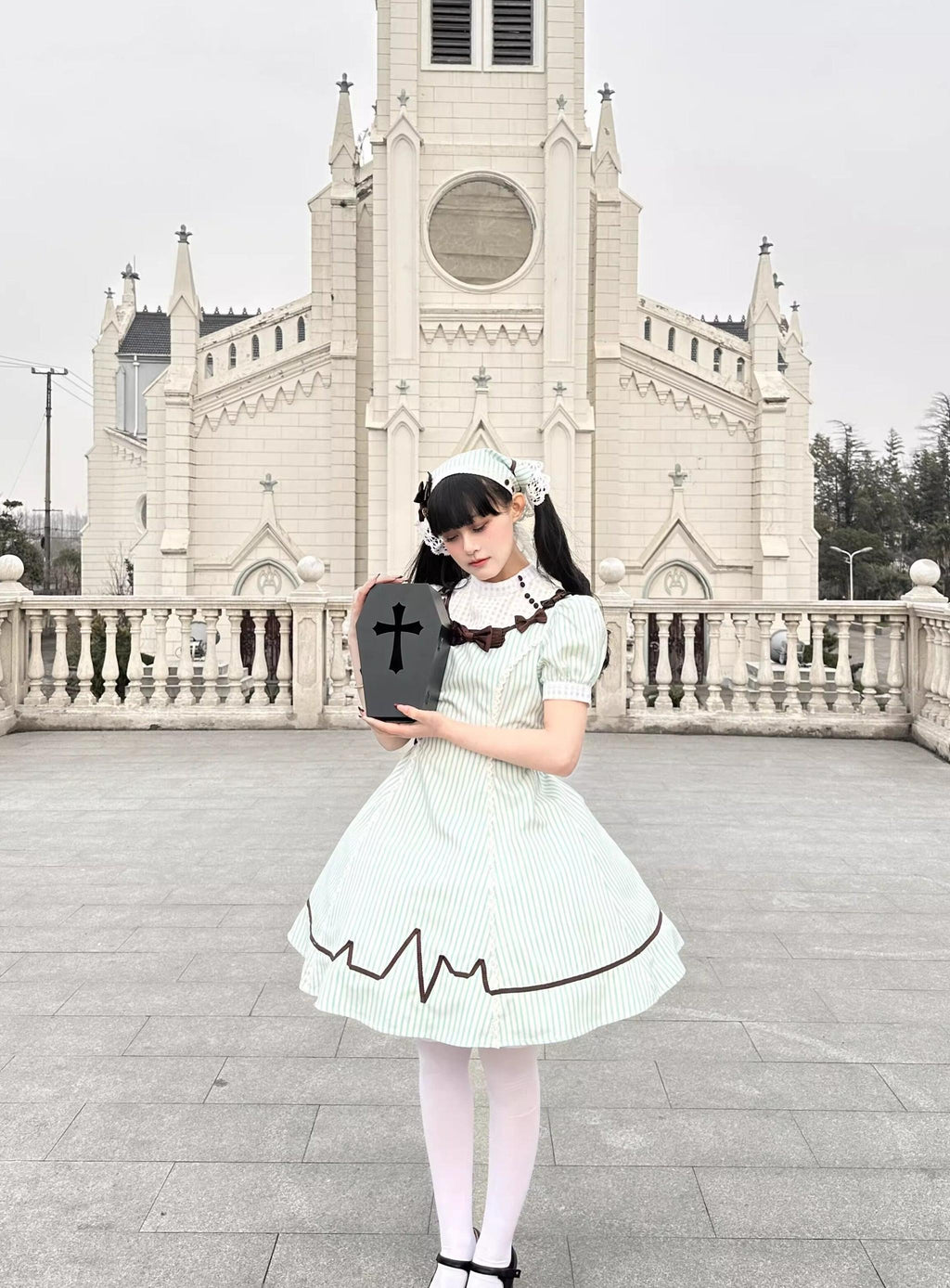Mint Prescription - Old School Lolita Striped OP Dress, Electrocardiogram Trace and Accessories - image 2