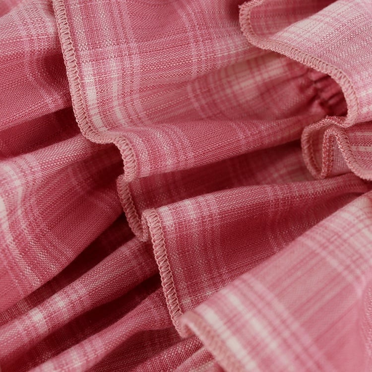 Dark Pink Plaid Tiered Skirt with Shorts - serendipity - image 6