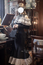 Night Cherry Blossoms Sweet Elegant Lolita Fishtail OP Dress in Black - image 8