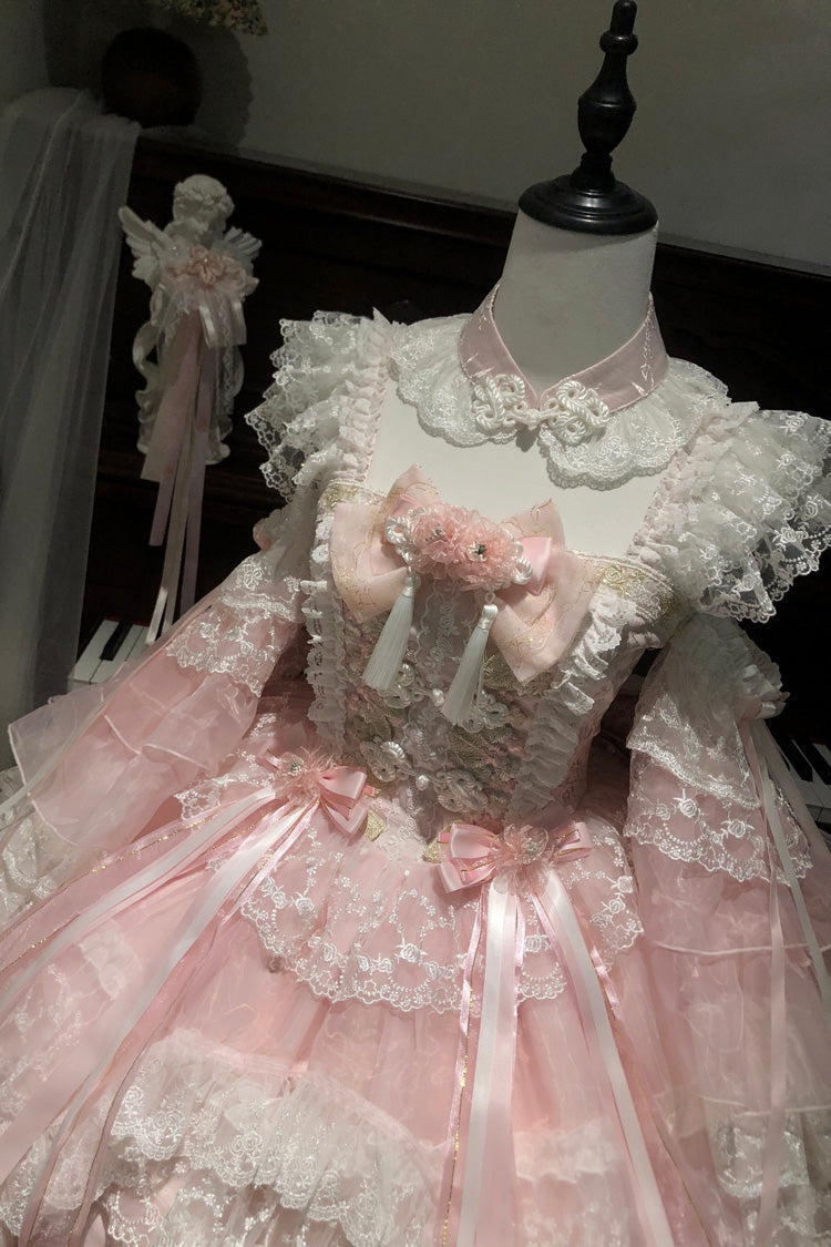 Spring Entwined with Cherry Clouds - Short Sleeves Embroidered Bow Lace Sweet Lolita Dress - image 2