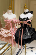 Kitten Sweetheart - Multi-Layered Ruffled Bow Lace-Up Princess Ballet Gothic Lolita JSK Dress - image 4