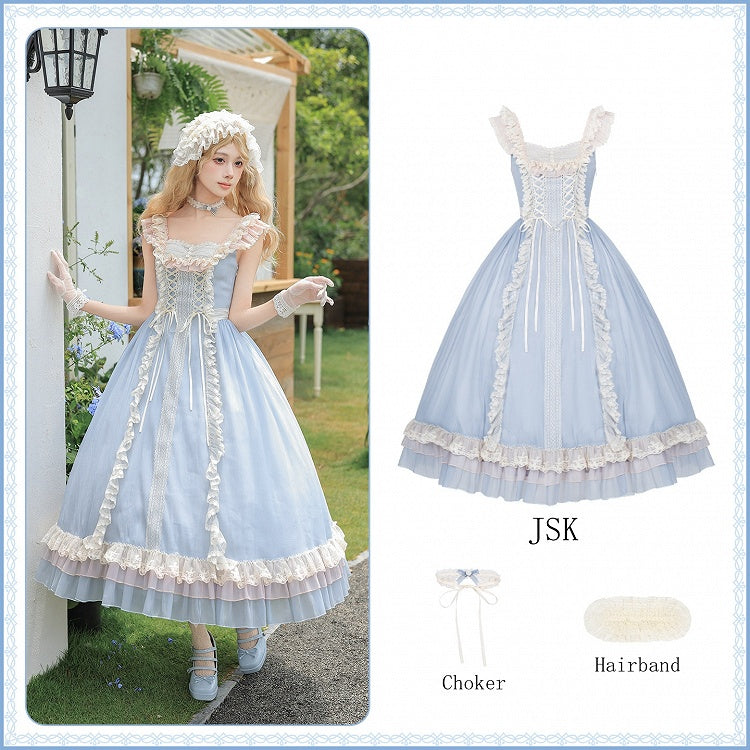 Blue Long Flounce Hem Lolita JSK Dress Set - image 2