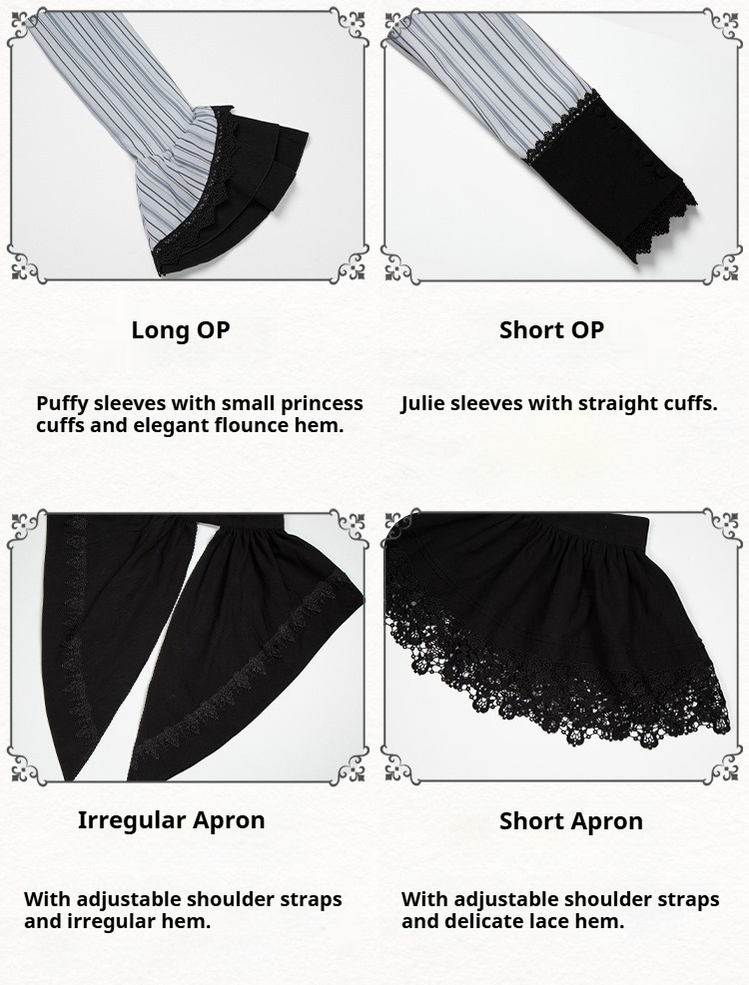 Nocturne SP - Striped Gothic Lolita OP Twin Lolita Dress with Apron and Accessories - image 35