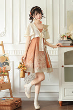 Orange Chrysanthemum Print Chinese-Inspired Lolita JSK Dress Set - image 8