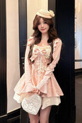 Honeyed Blossoms - Square Collar Long Sleeves Double-Layered Printed Ruffled Bow Sweet Lolita Dress and Cardigan Set - image 1