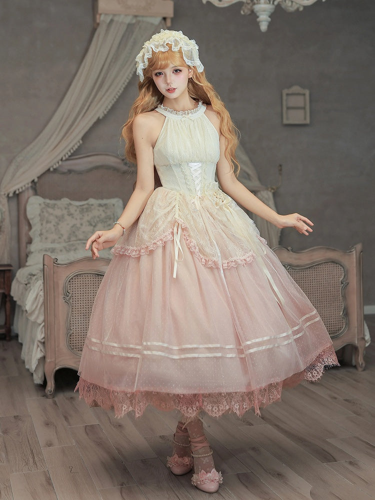 Pink Classic Gradient Lolita JSK Set with Cardigan and Hair Accessories - image 5