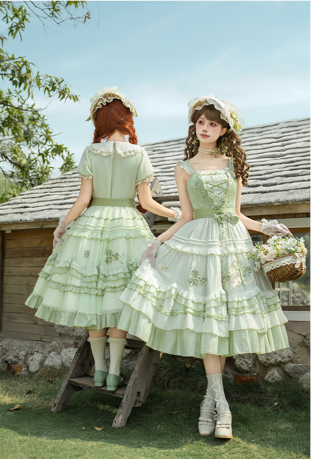 Green Grape - Embroidered Country Lolita OP Dress, Tiered JSK and Accessories - image 5