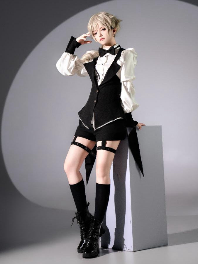 Gothic Tailcoat Waistcoat with Pompoms and Back Lacing - Shi Zhi Mao - image 9