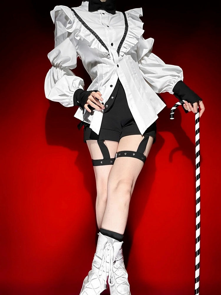 Crisp White Ruffled Shirt with Bow Tie for Ouji - Shi Zhi Mao - image 10