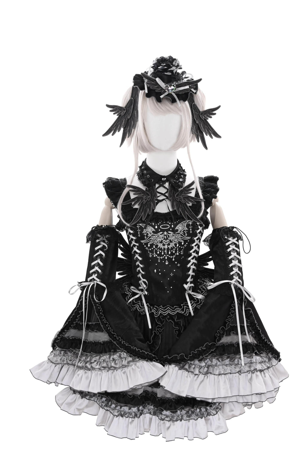 Metallic Angel Black Gothic Lolita Top and Ruffled Skirt Set - image 10
