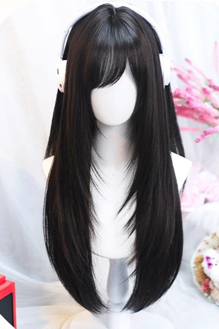 Sweet Side Bangs Lolita Long Straight Wig 2 Colors - image 3