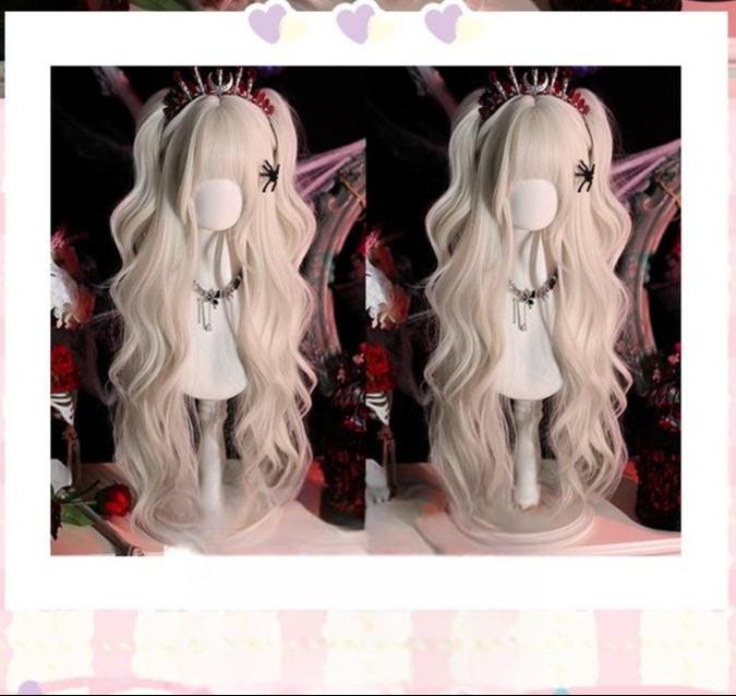 Moko - Gothic Lolita Wig Pearl Milk Grey Long Curly Hair - image 5