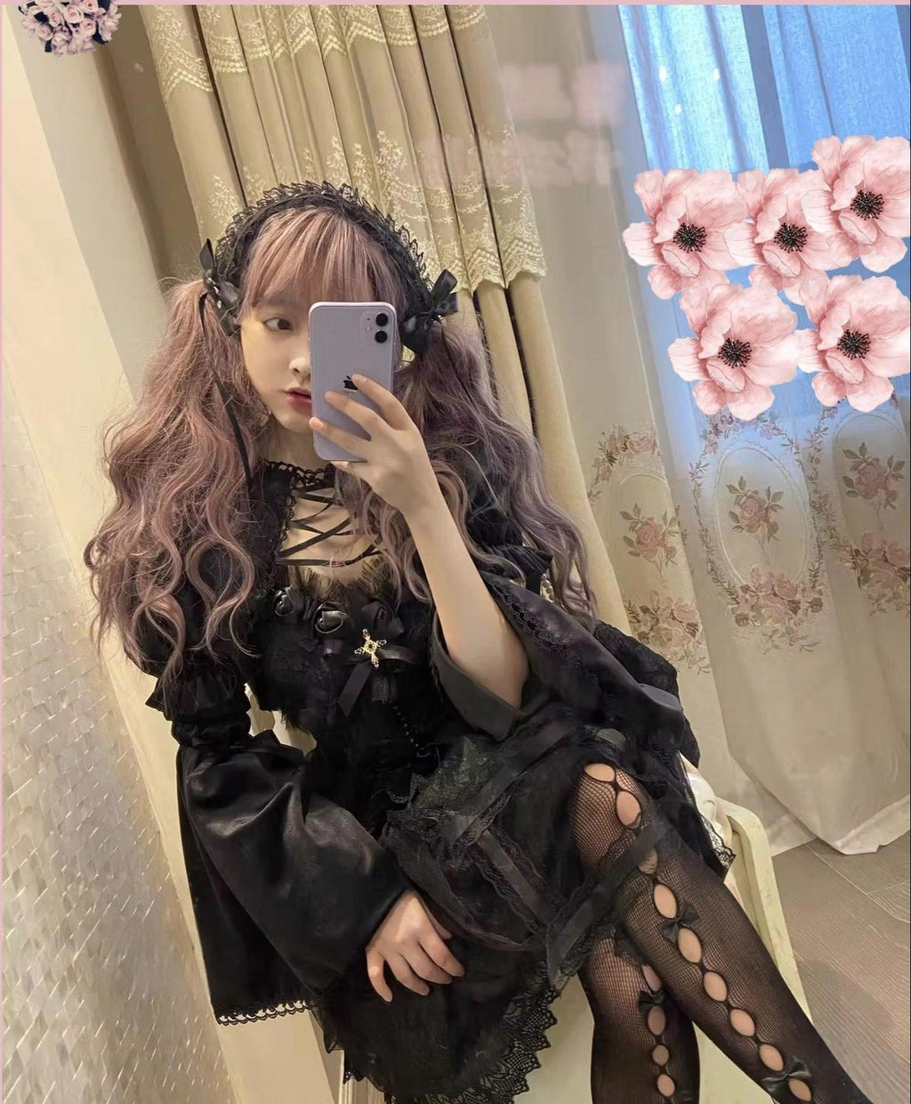 Rose Cage - Gothic Lolita Black Suspender Dress - image 4