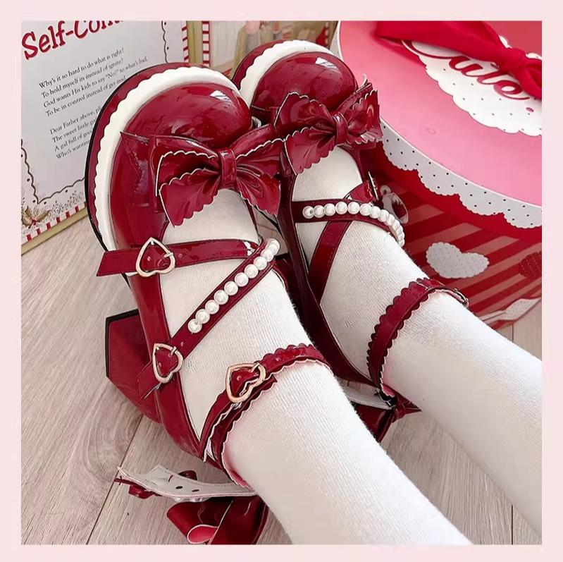 Crush Complex - Sweet Lolita Heel Shoes, Pearls & Bows - image 33