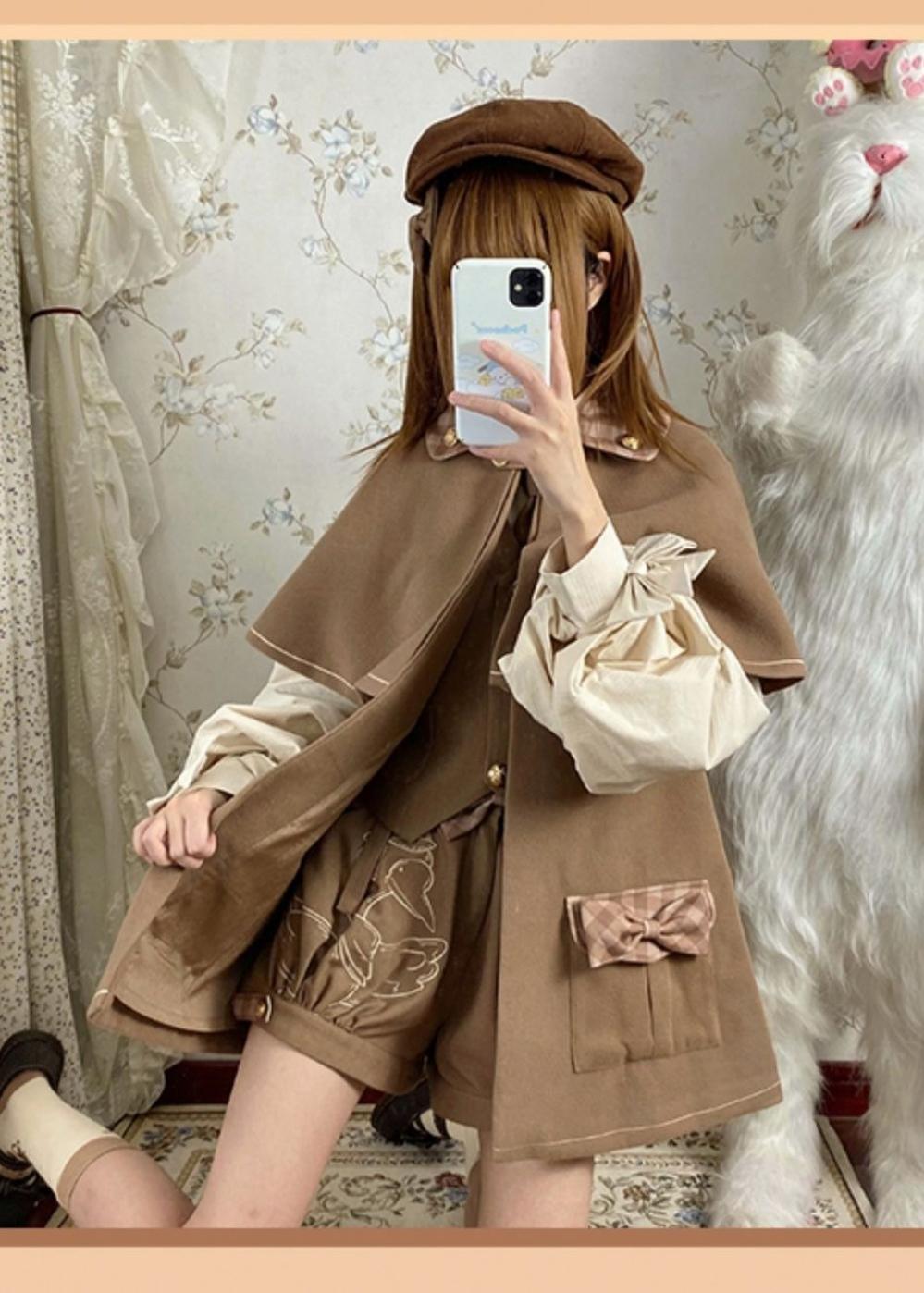 Detective Goose - Plaid-Trim Lolita Cape Coat - image 8