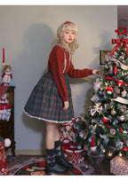 Christmas Vintage Lolita Skirts Doll Collar Blouse Plaid Skirt Set - image 23