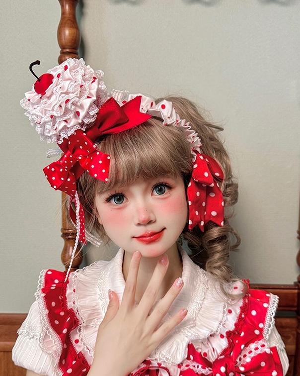 Bite The Cake - Sweet Lolita Accessories, Red & White Polka Dots - image 1