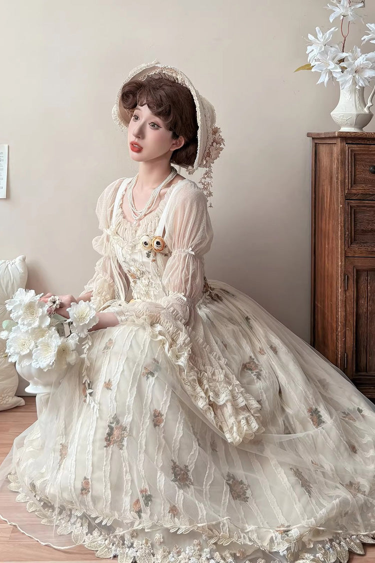 Chloris - Floral Embroidered Sweet Lolita JSK Dress in Apricot - image 5
