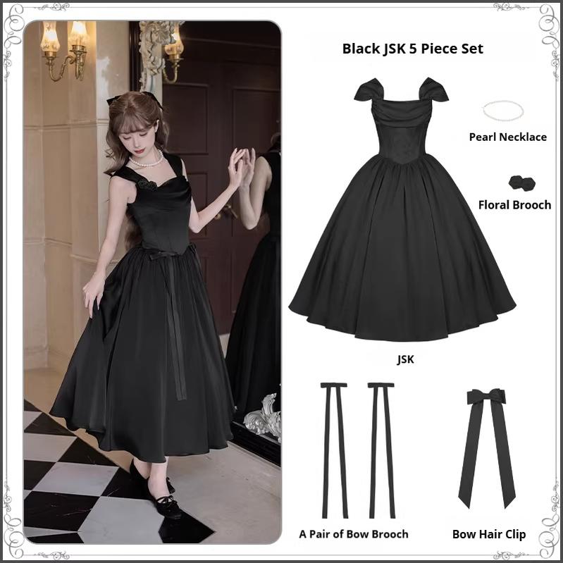 For Beloved - Classic Lolita Satin JSK Dress Set, Fishbone Waist - image 47
