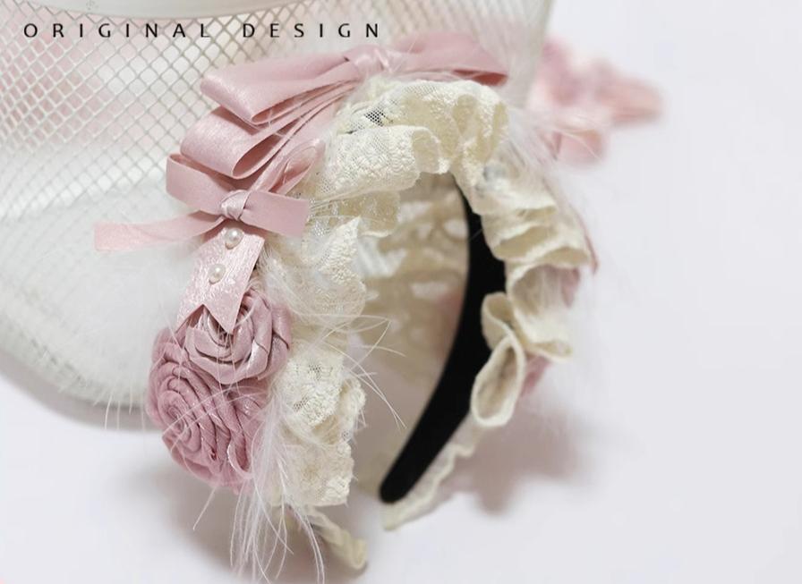 Satin Ballet Sweet Lolita Feather Bow Headdress - image 5