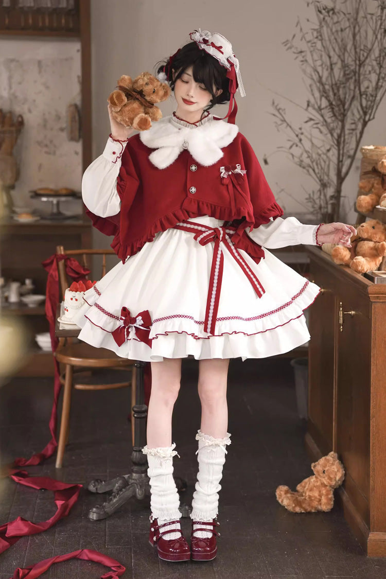 Red Vow - Sweet Lolita Long-Sleeve OP Dress in Red & White - image 12