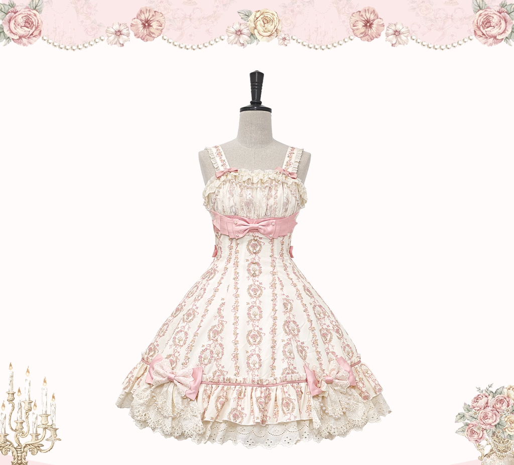 Whispers of Blossoms & Candlelight - Sweet Lolita Floral Printed JSK Dress with Bows and Accessories - image 31