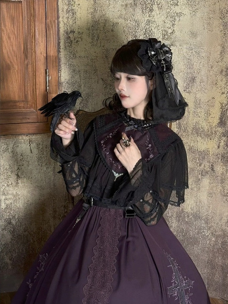 Black Ruffle Cuff Lace Long-Sleeve Shirt - iris de nuit - image 3